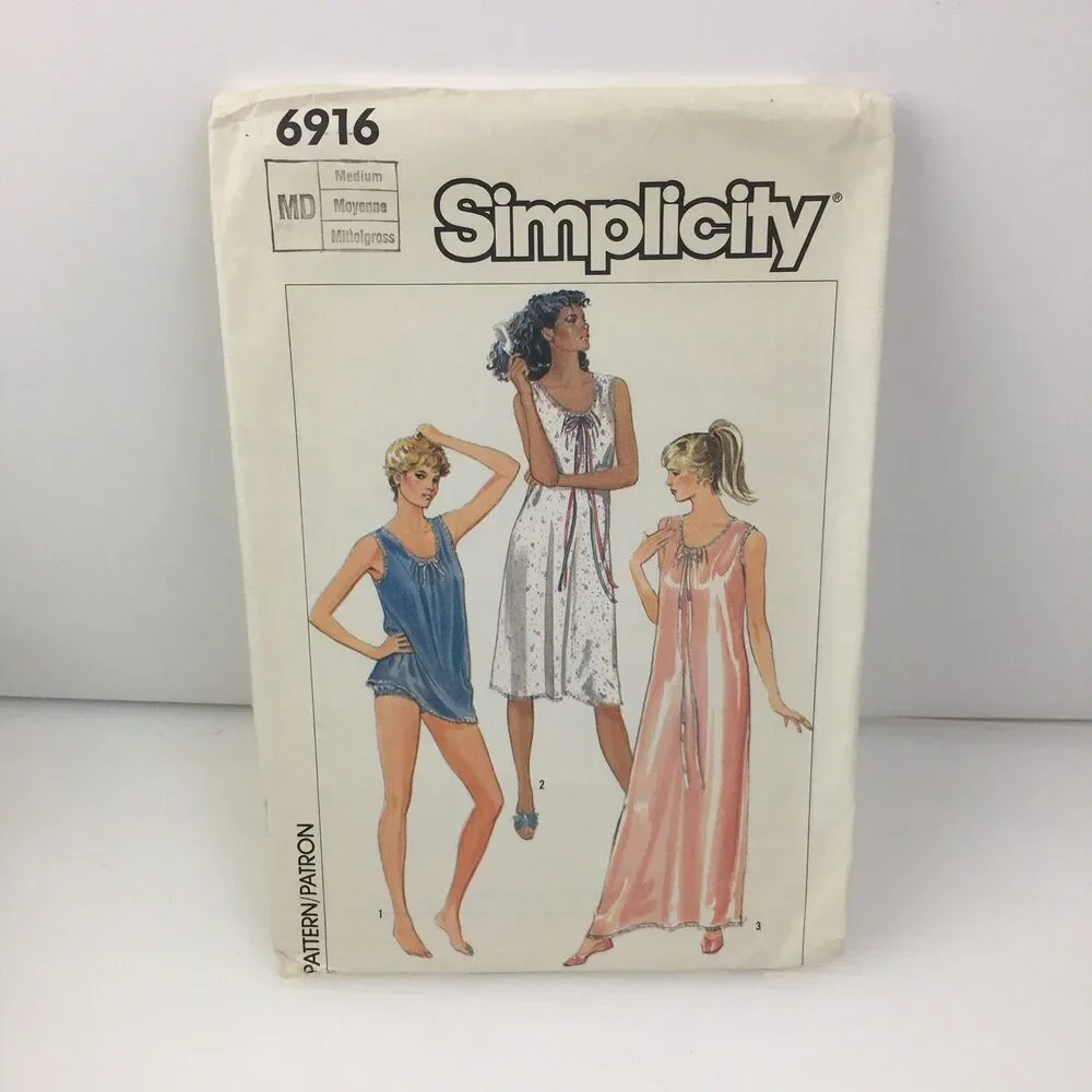 Baby Dolls Pajamas Nightgown Size M 14-16 UNCUT Pattern 6916 Vtg 80s Bloomers